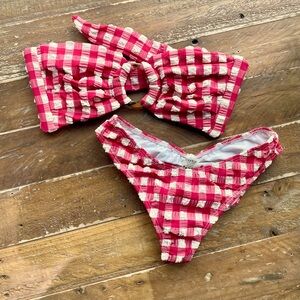 *SET* Montce Tori Ties Bikini Top & Lulu Scrunch Bottom Size M in Red Gingham